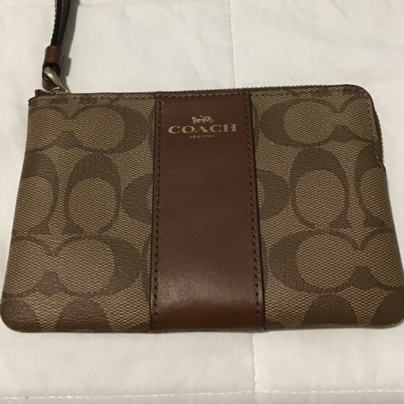 Coach Handbags - Coach Brown and Tan Signature Pouch / Wristlet